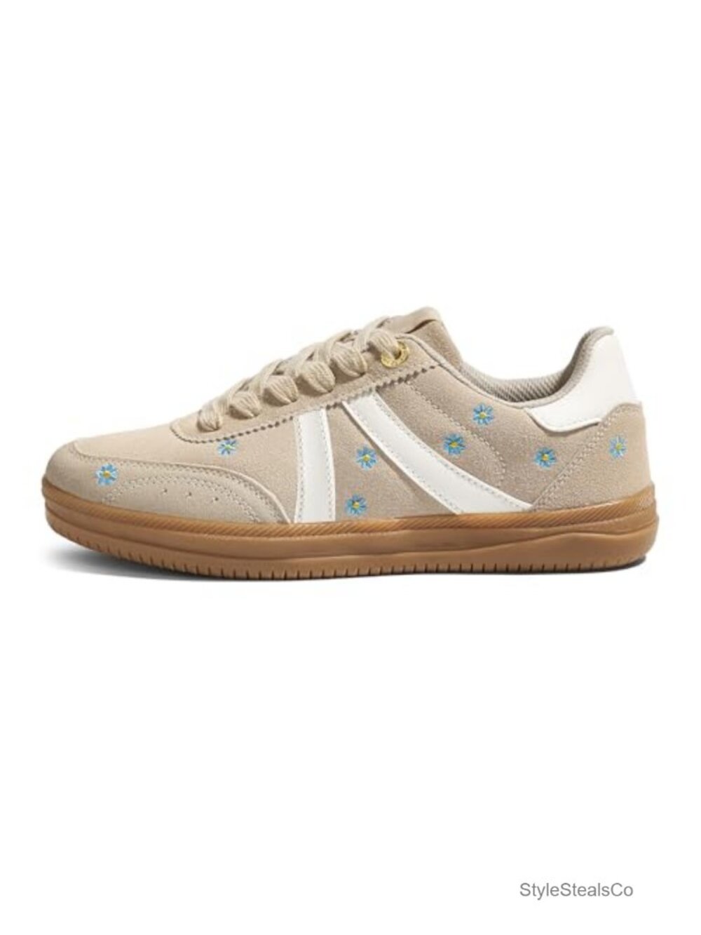 Retro Fashion Sneakers Women's Gum Sole Skate Shoe Floral Embroidery